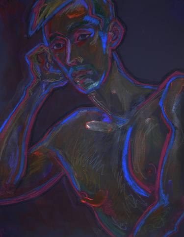 Saatchi Art Artist Margarita Felis; Drawings, “Man on dark blue” #art