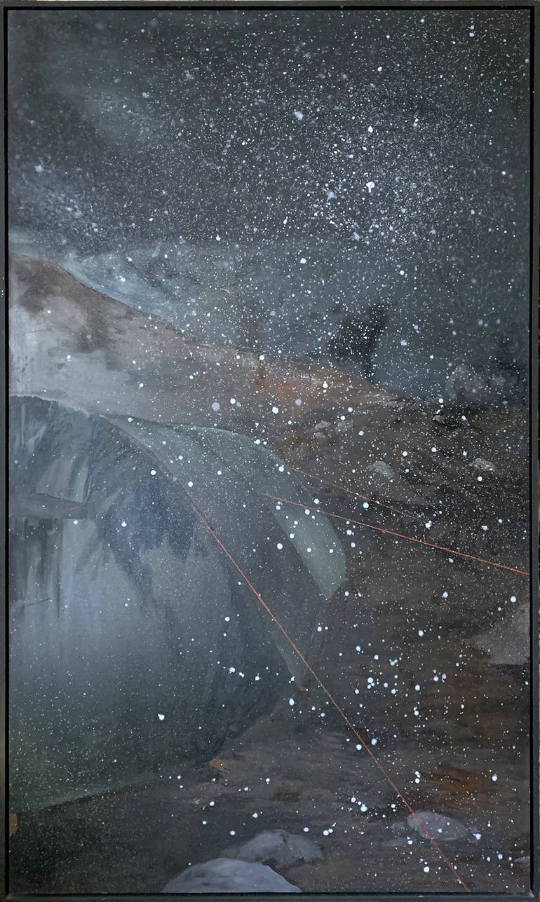 Tent and snowfall Painting by Samuel Sander