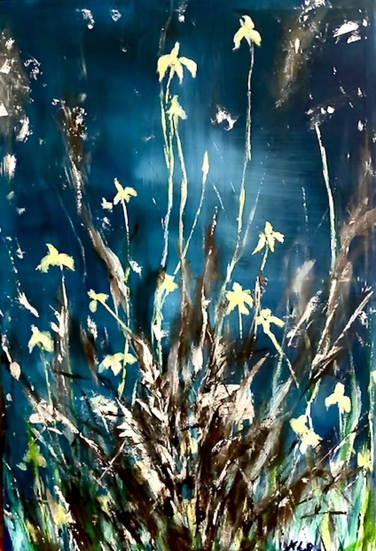 Original Floral Painting by Connie Song | Color Field Painting Art on Canvas | Dance of Star and Moon Flowers