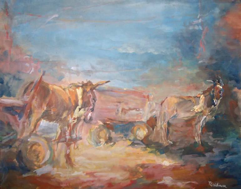 Donkeys from Stoenesti Painting by Florin Gradinaru | Saatchi Art