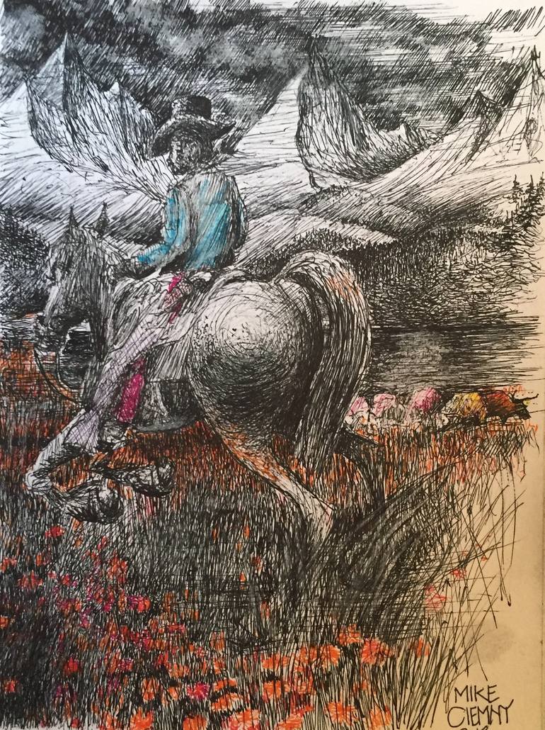 Original Figurative Horse Drawing by Mike Ciemny