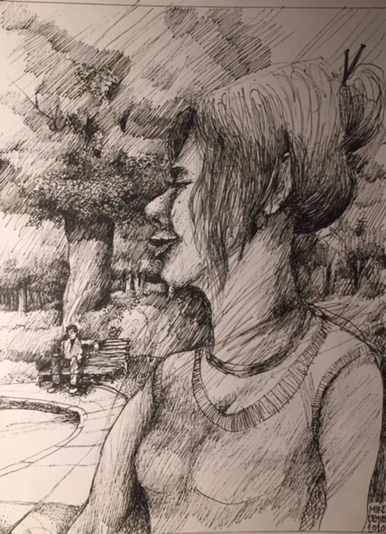Girlfriend and Boyfriend Drawing Sitting on The Landscape