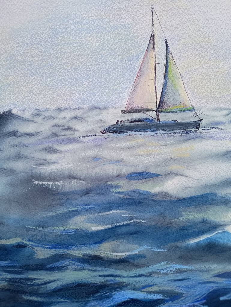 Original Seascape Drawing by marina del pozo