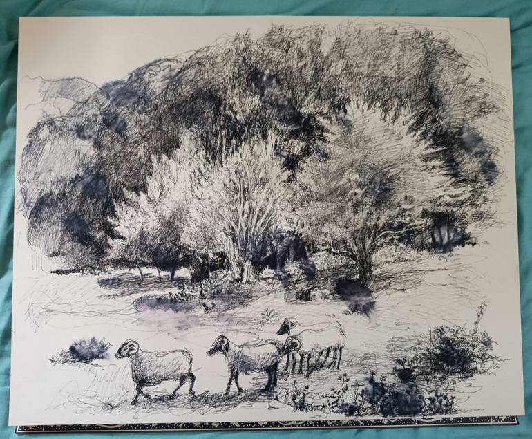 Original Figurative Landscape Drawing by marina del pozo