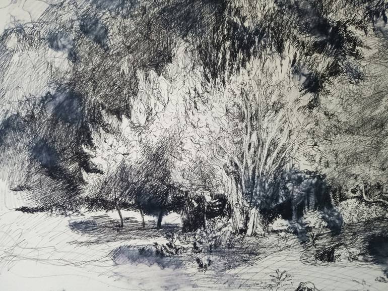 Original Figurative Landscape Drawing by marina del pozo