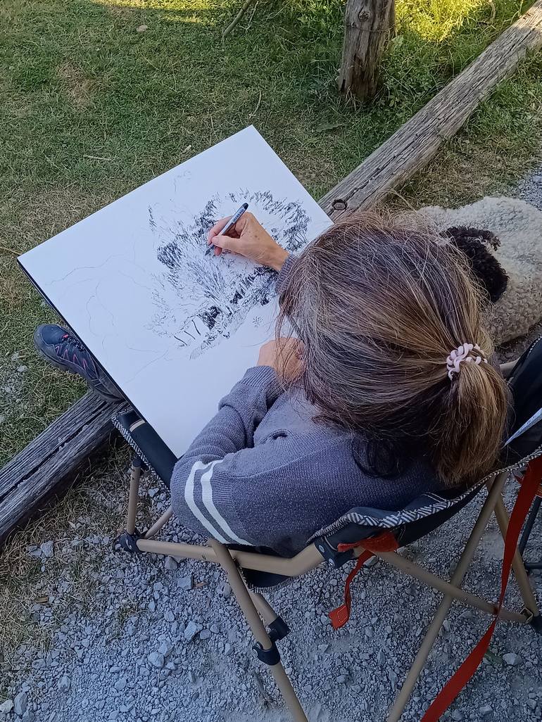 Original Figurative Landscape Drawing by marina del pozo