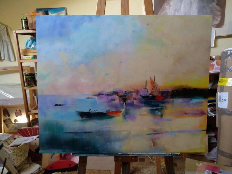 Original Figurative Seascape Painting by marina del pozo