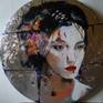 This artwork is made on a round canvas of 40 cm ( diameter), with acrylic and silver and gold leaves glued on the surface