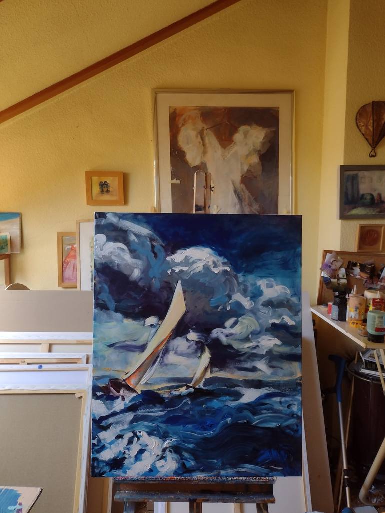 Original Figurative Seascape Painting by marina del pozo