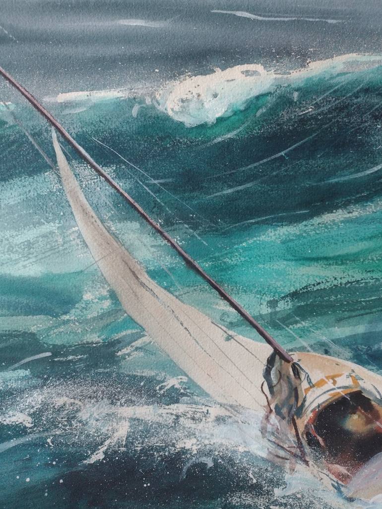Original Figurative Sailboat Painting by marina del pozo