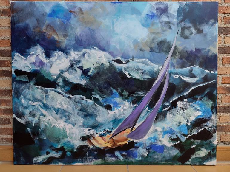 Original Figurative Sailboat Painting by marina del pozo