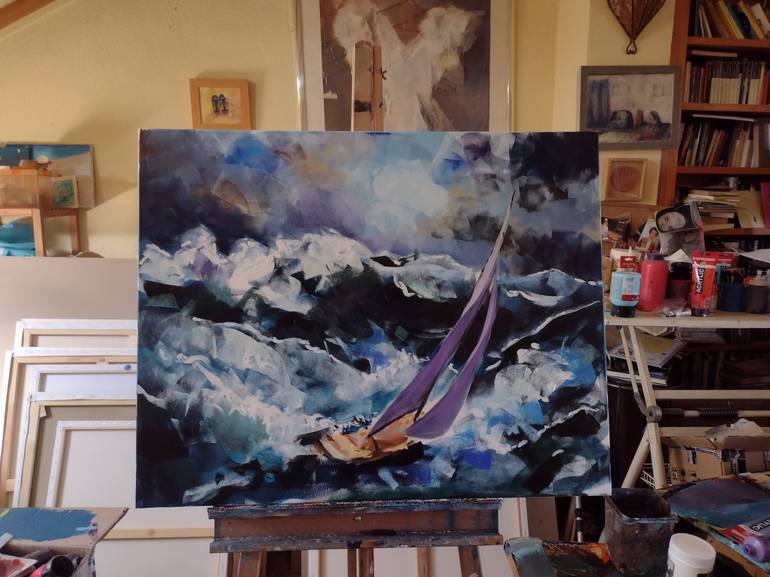 Original Figurative Sailboat Painting by marina del pozo