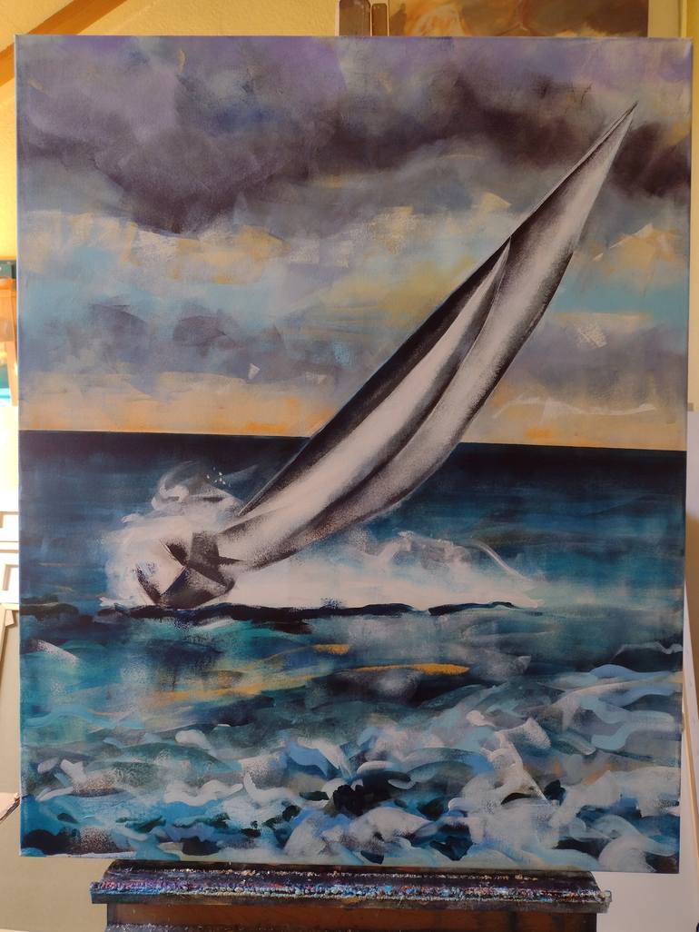 Original Figurative Boat Painting by marina del pozo