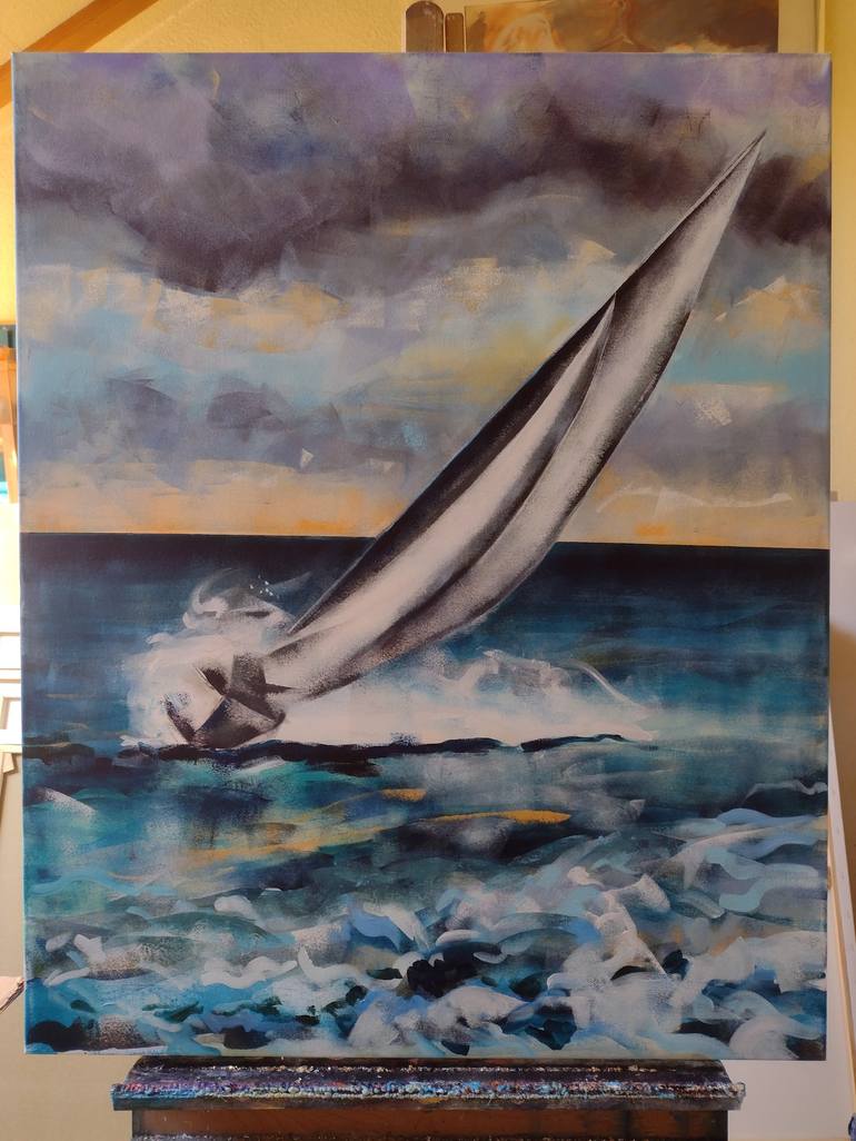 Original Boat Painting by marina del pozo