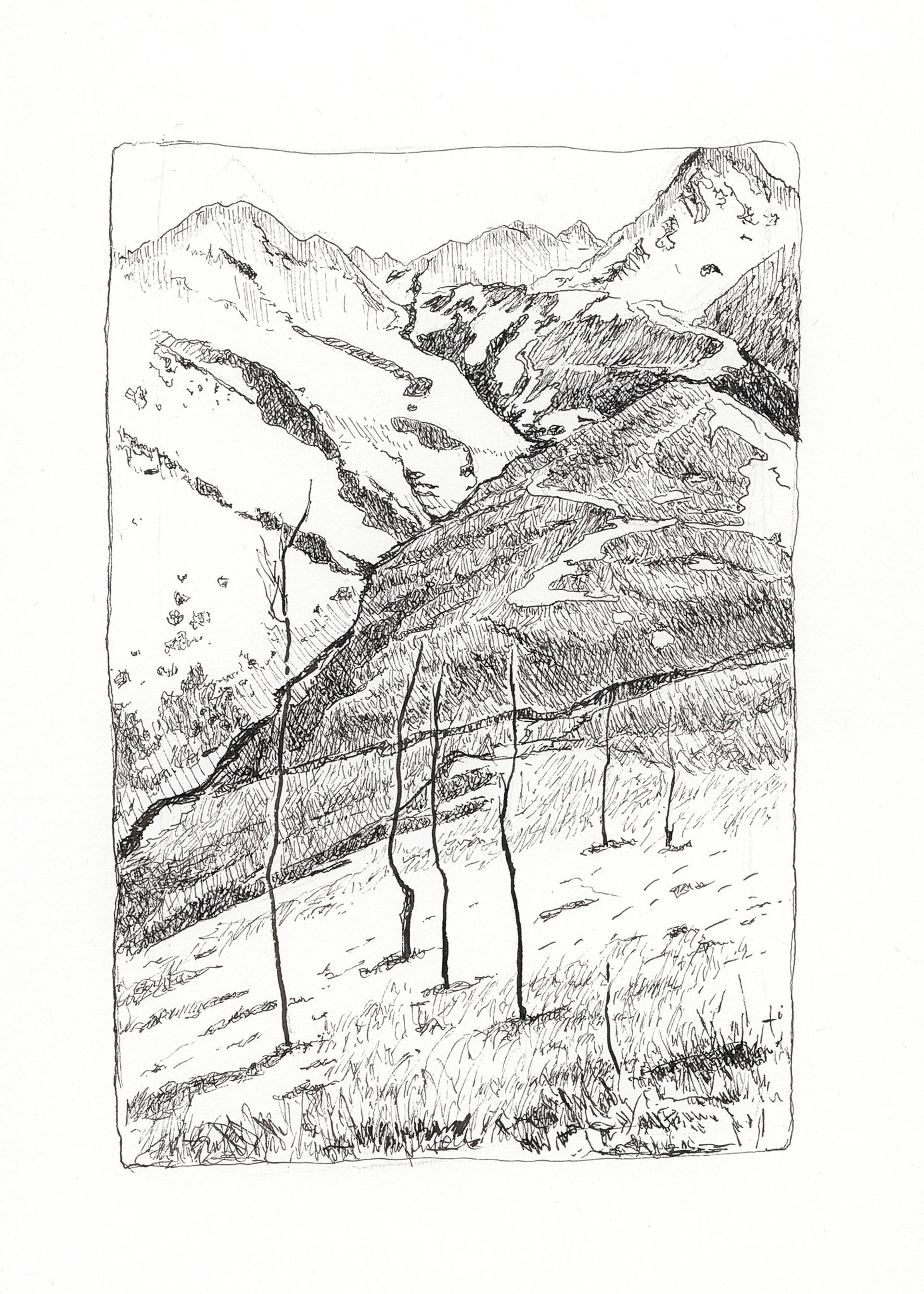 Mountain landscape. Pen and ink drawing Drawing by Katarzyna Gagol