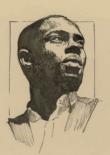 Black man portrait. Cross hatch drawing thumb
