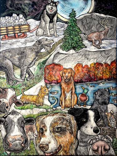 Original Illustration Dogs Drawings by Lisa Martini-Dunk