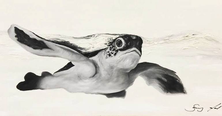 black and white turtle painting