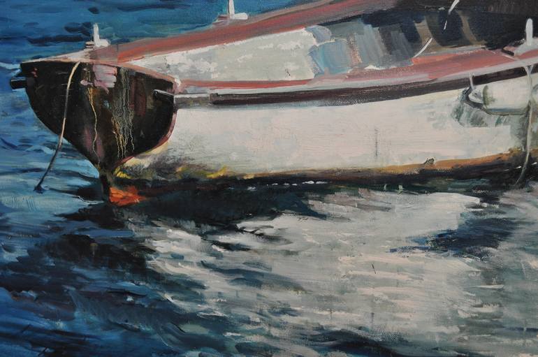 Original Impressionism Boat Painting by Vladimir Jovicevic