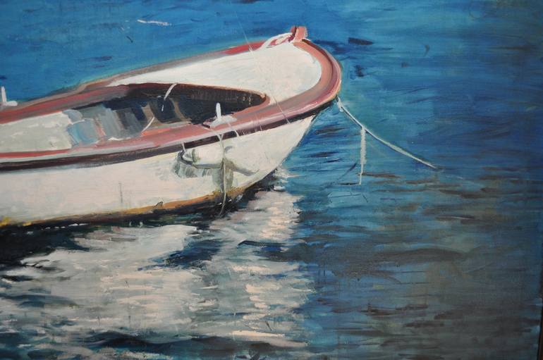 Original Impressionism Boat Painting by Vladimir Jovicevic