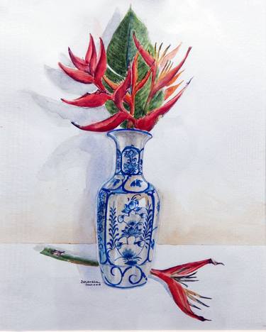 Blue porcelain with red Heliconia thumb
