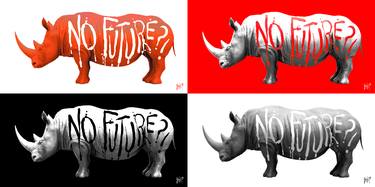 No Future?! (4 Red, Black&White Rhinos on Aluminium) - Limited numbered and signed edition of 12Edition thumb