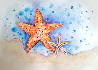 Caribbean Sea stars, watercolor thumb