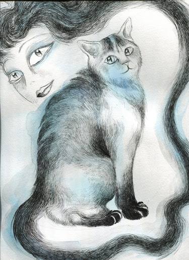 Print of Cats Drawings by Cristina Cerminara