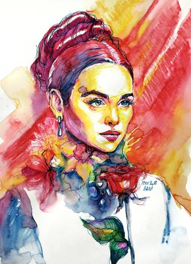 Emilia Clarke watercolor portrait thumb