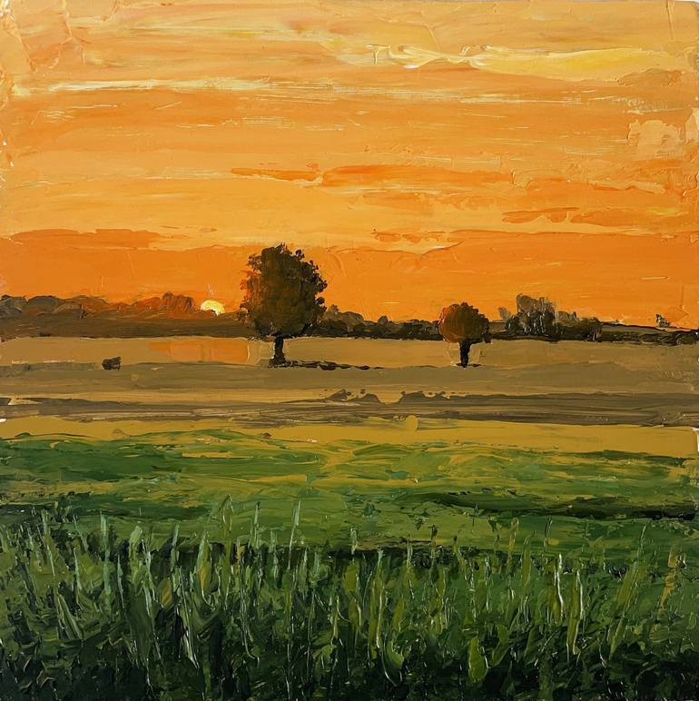 Warm sunset over fields Painting by Mitisha Vakil Saatchi Art