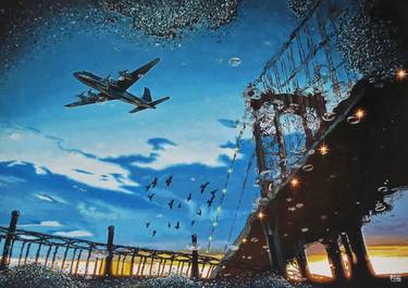 Original Photorealism Airplane Paintings by Stephane Ficely