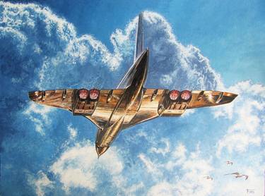 Original Photorealism Airplane Paintings by Stephane Ficely