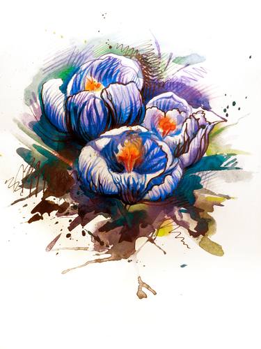 Watercolor flowers, floral art thumb