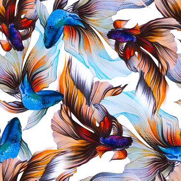 Watercolor fish, seamless pattern thumb