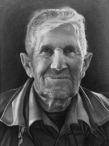 Portrait of grandfather, paper and pencil thumb