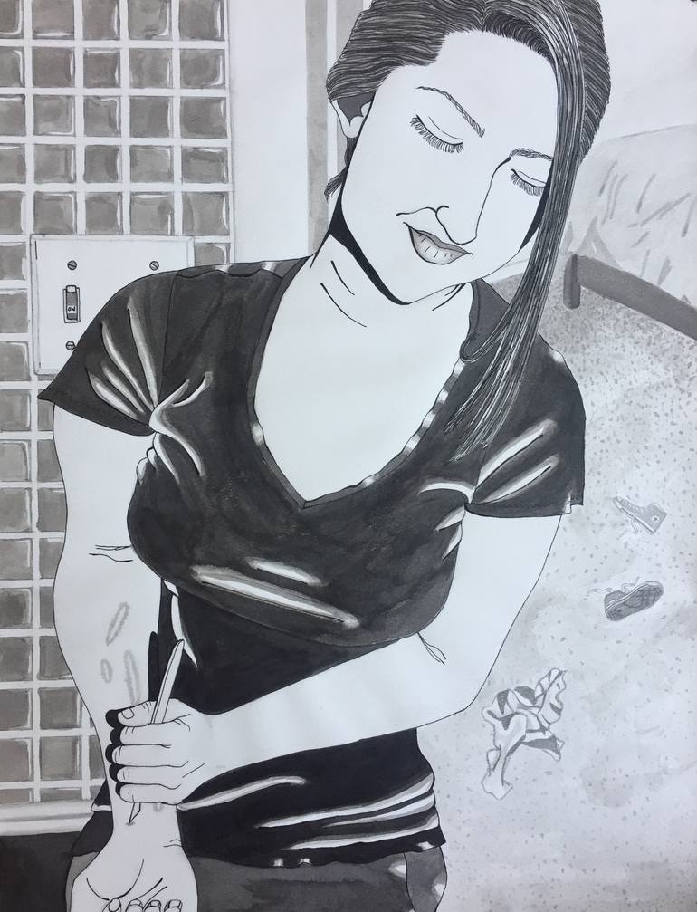 Self Harm Young Woman Drawing by Danielle Newsom Saatchi Art