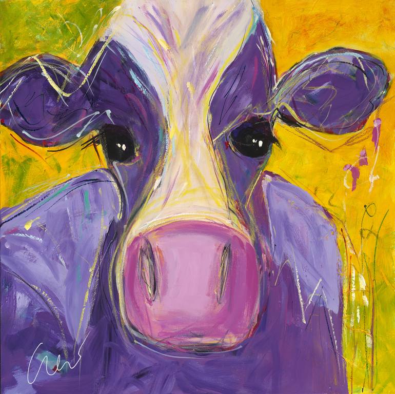 Original Abstract Expressionism Cows Painting by Susan Crew