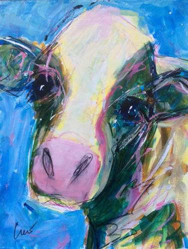 Original Abstract Expressionism Cows Paintings by Susan Crew