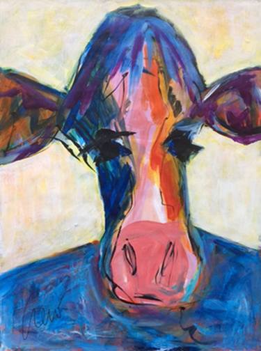 Original Abstract Expressionism Cows Paintings by Susan Crew