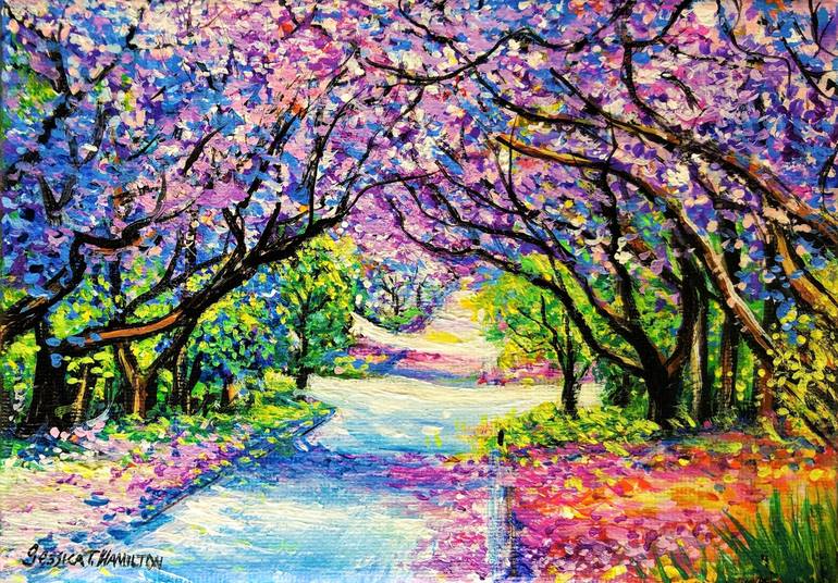 Path Of Jacaranda Trees Painting By Jessica Hamilton Saatchi Art