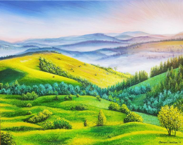 Misty Rolling Hills Painting by Jessica Hamilton Saatchi Art