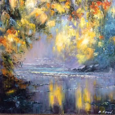 Oil Painting Original-Autumn Painting Lanscape-River Painting-Forest Painting-Impressionist Painting- Oil Painting Original-Landscape thumb
