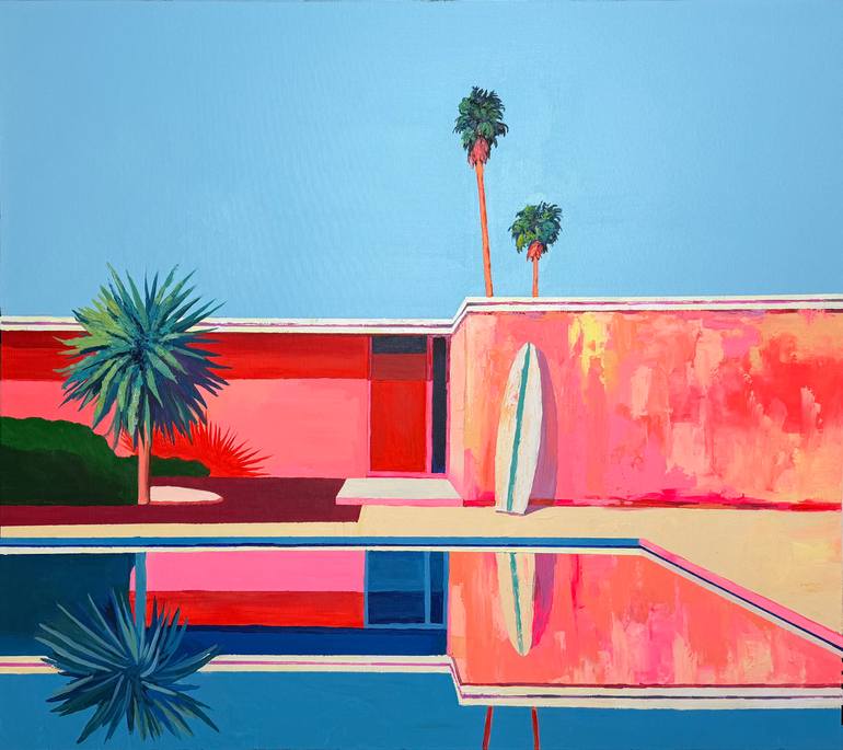 Original Architecture Painting by Viacheslav Zaykin | Contemporary Art on Canvas | Pink Mirage