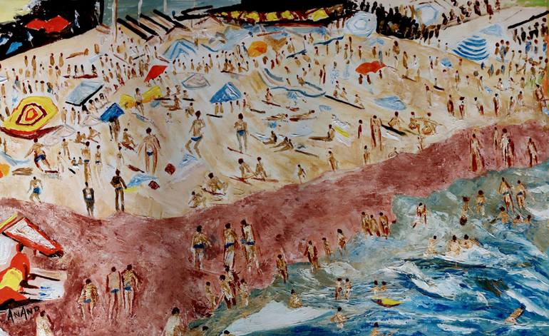 Original Impressionism Beach Painting by Anand Manchiraju