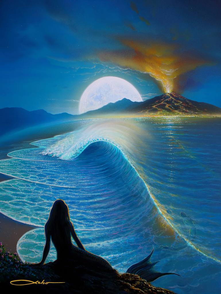 Moonlit Mermaids Painting by Chris Sebo | Saatchi Art