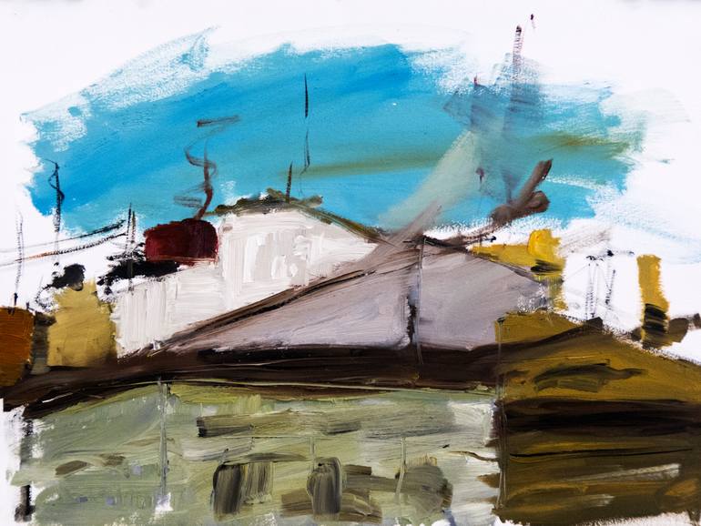 Original Architecture Painting by Miguel Sopena | Figurative Art on Paper | The Valencia series: Rooftops Study II