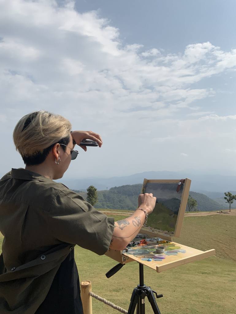 Original Fine Art Landscape Painting by Theerapong Kamolpus