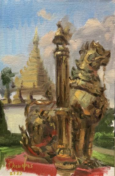 Original Impressionism Architecture Painting by Theerapong Kamolpus