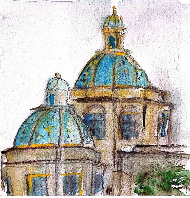 Original Architecture Painting by Tatjana Karabasevic | Expressionism Art on Paper | Palermo