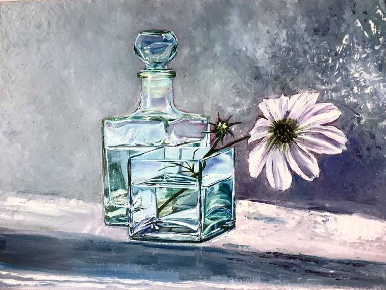 white flower in a glass Painting by Larisa Grebentsova | Saatchi Art